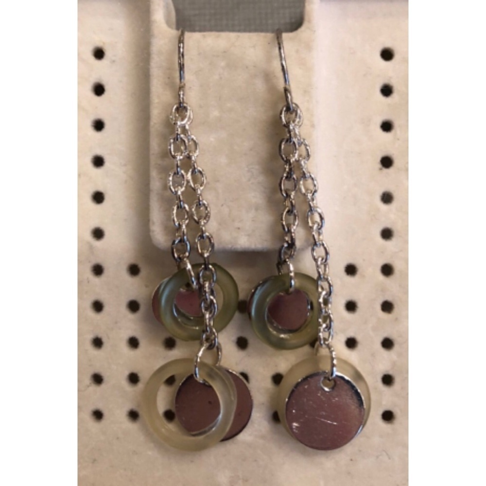 ❤️Silver & Pale Green Jelly Ring Chain Drop Earrings - OS
